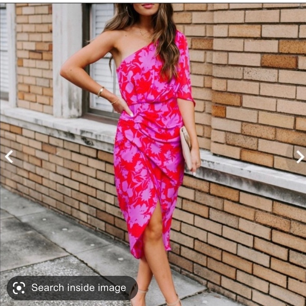 Beautiful Do+Be pink and red one shoulder dress. NWT!
